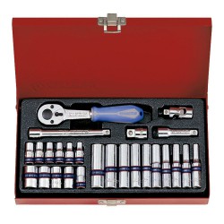 Jogo de Soquetes Sextavados 26 Peças com Encaixes 1/4 Pol. - 2526MR - King Tony